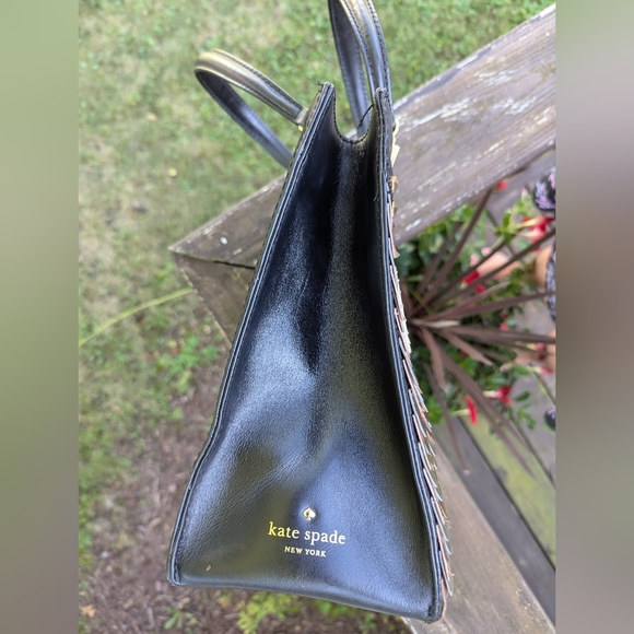 Kate Spade Owl Leather Shoulder Bag Black Gold Copper Silver Feathers GUC RARE - Picture 7 of 15